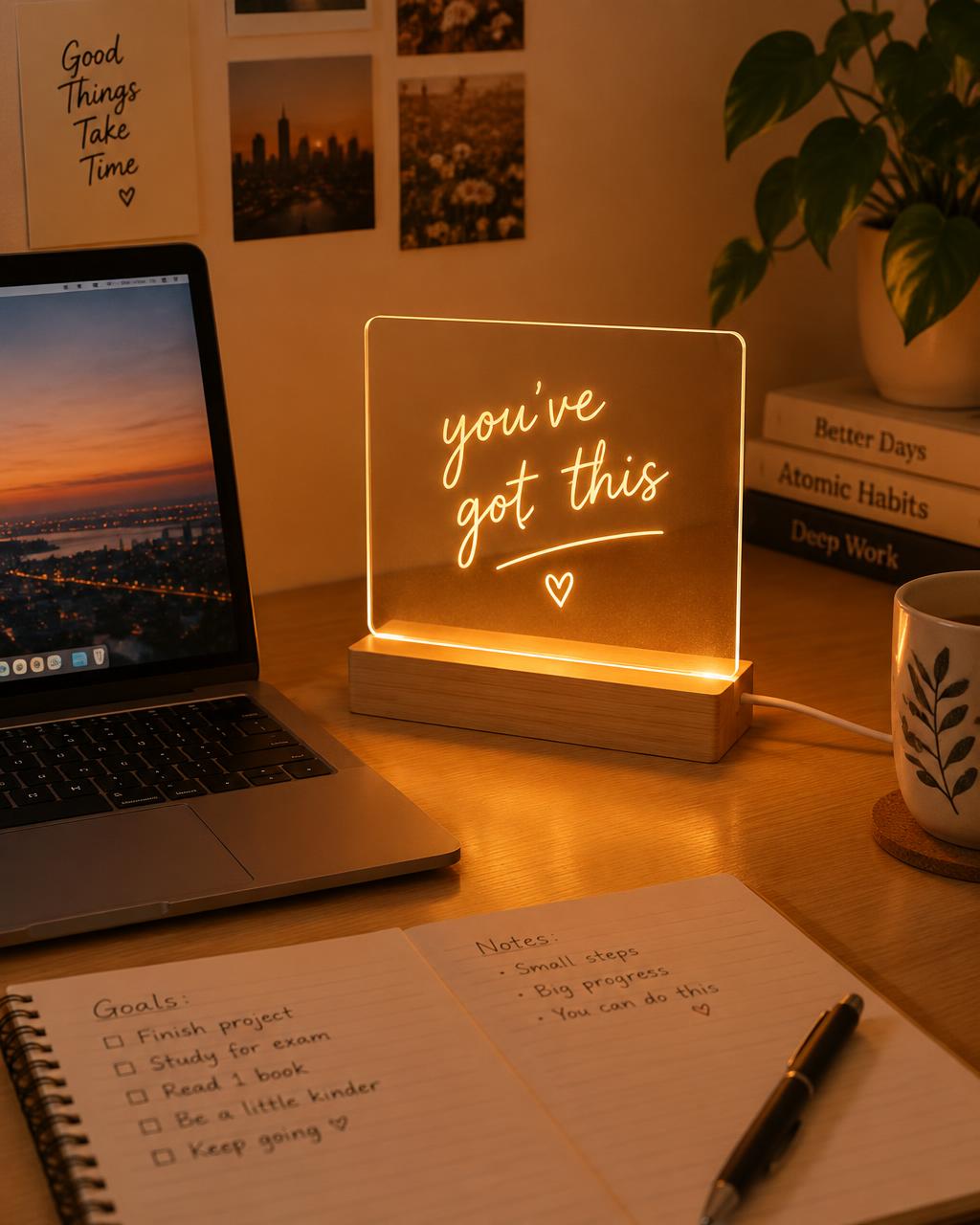 Message lamp on a study desk